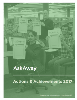 Image of the cover of the AskAway Actions & Achievements 2017 Report: A photo of four people holding up AskAway signs.