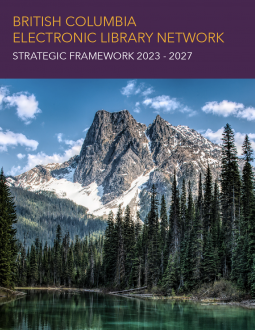 Cover of the BC ELN Strategic Framework 2023-27; under the title is a large photo of a mountain and lake scene