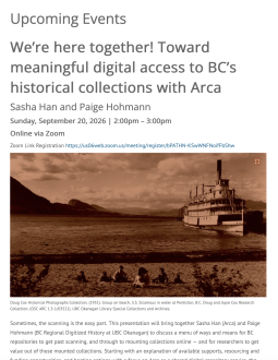 Screenshot of the event on the Friends of BC Archives website